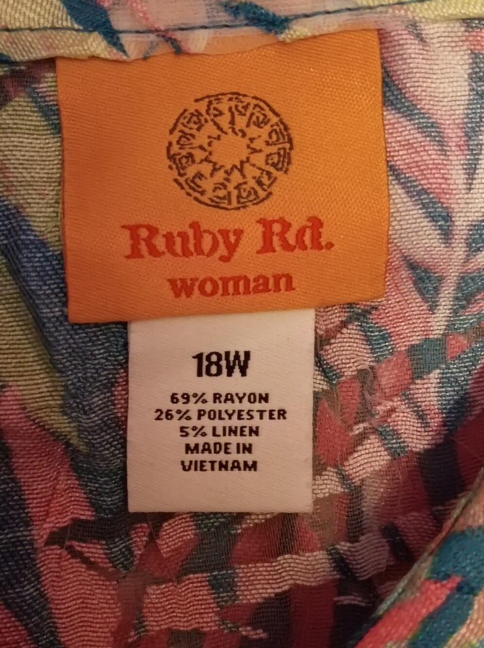 Ruby Rd. Multicolor Tropical Print/Sheer Button Down Shirt - Picture 8 of 8